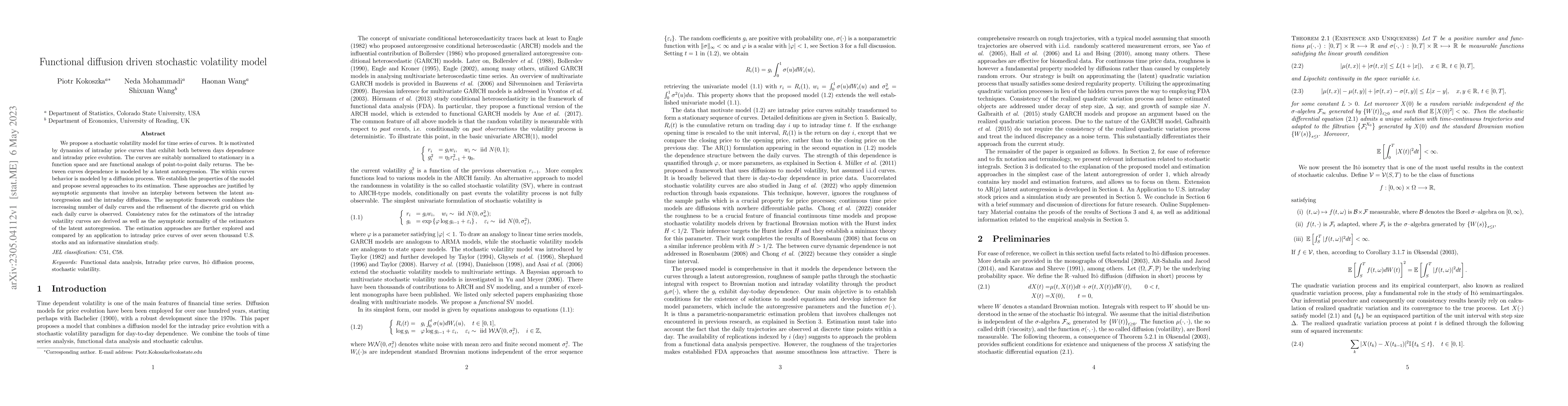 Thumbnail for Functional diffusion driven stochastic volatility model