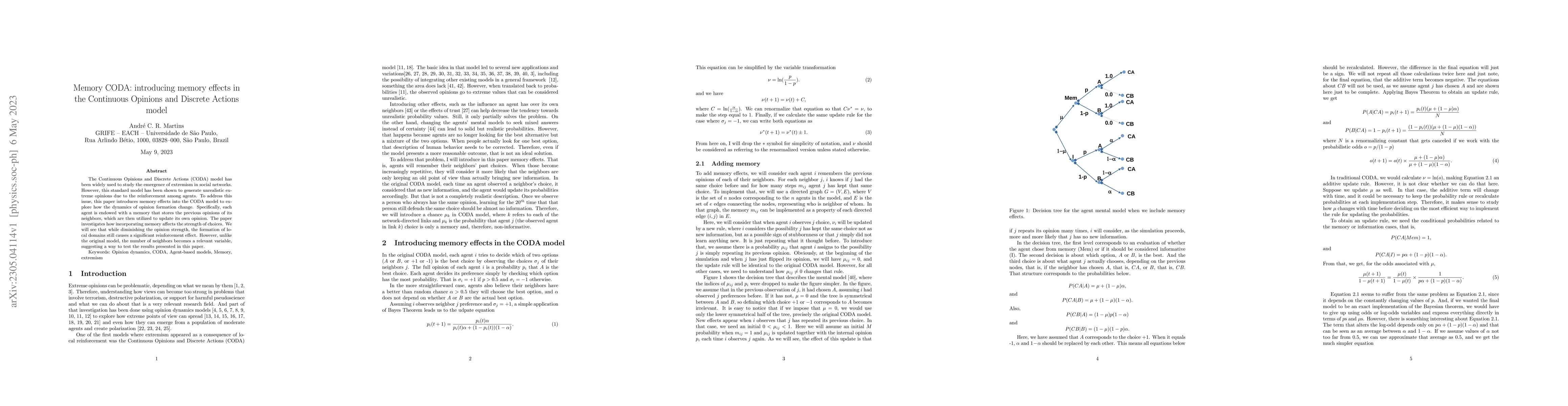 Thumbnail for Memory CODA: introducing memory effects in the Continuous Opinions and
  Discrete Actions model