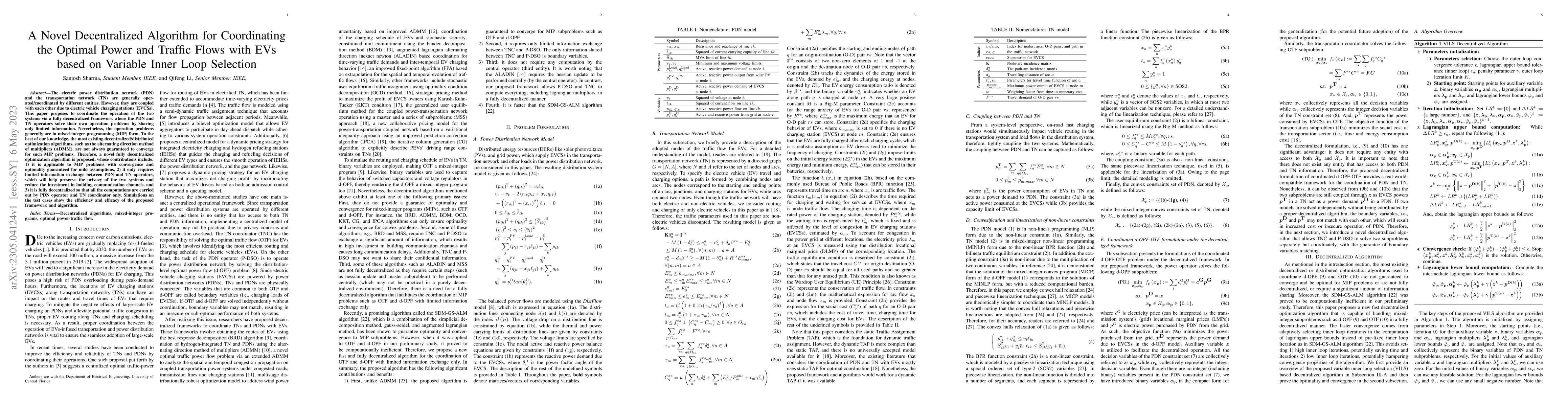Thumbnail for A Novel Decentralized Algorithm for Coordinating the Optimal Power and
  Traffic Flows with EVs based on Variable Inner Loop Selection