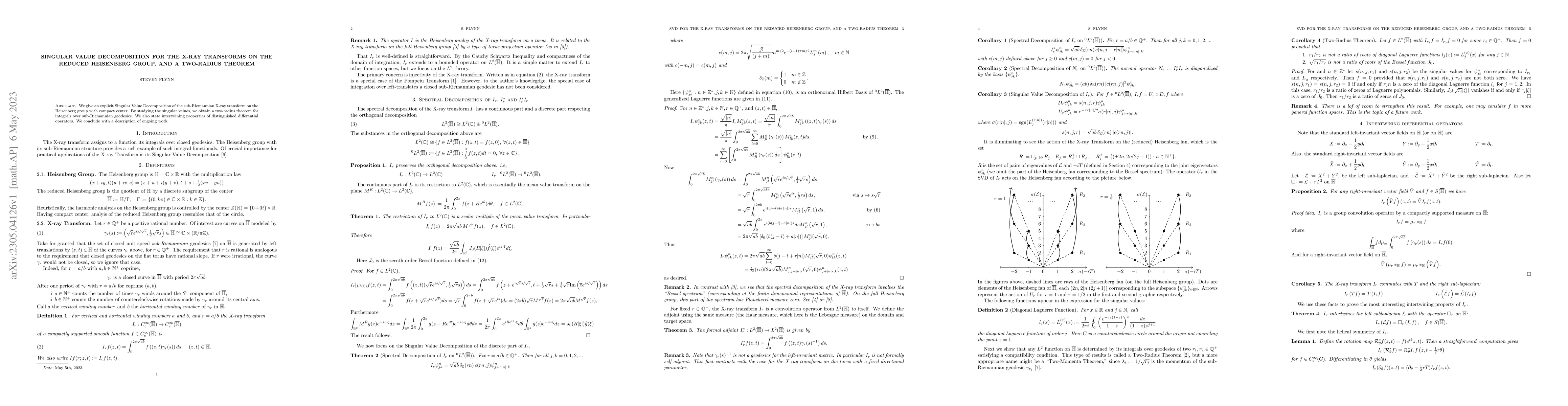 Thumbnail for Singular Value Decomposition for the X-ray Transforms on the Reduced
  Heisenberg Group, and a Two-Radius Theorem