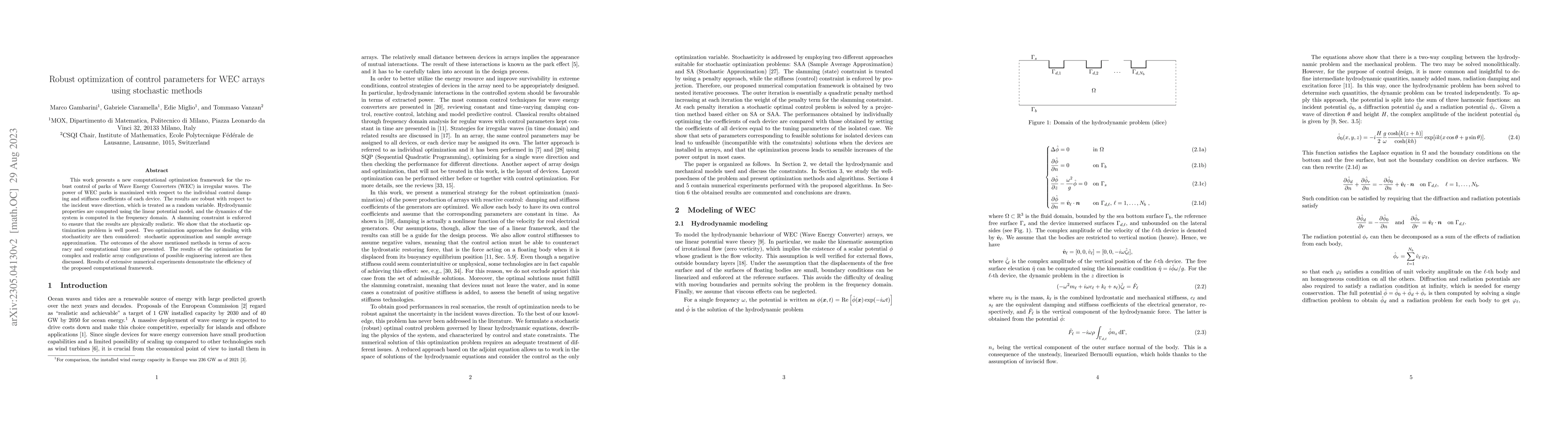 Thumbnail for Robust optimization of control parameters for WEC arrays using
  stochastic methods
