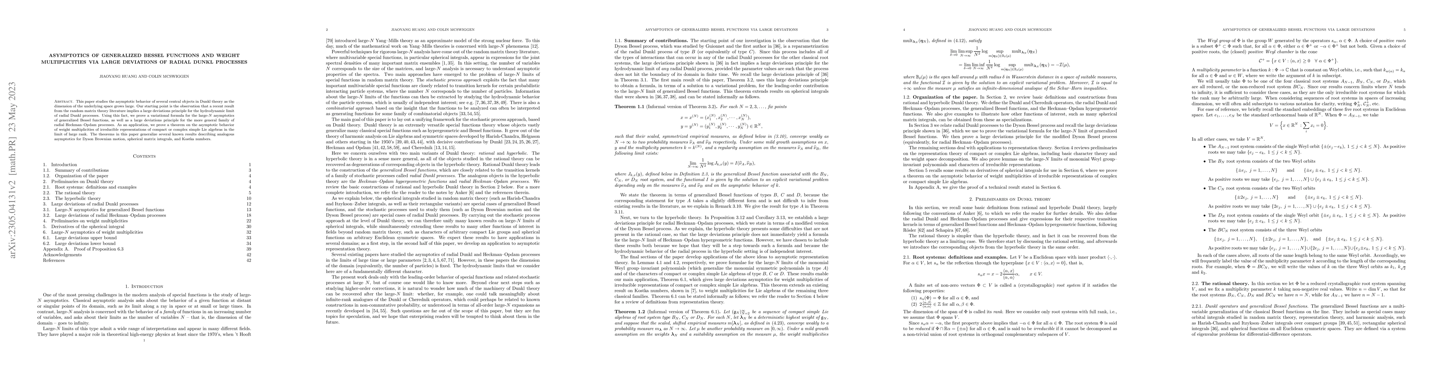 Thumbnail for Asymptotics of Generalized Bessel Functions and Weight Multiplicities
  via Large Deviations of Radial Dunkl Processes