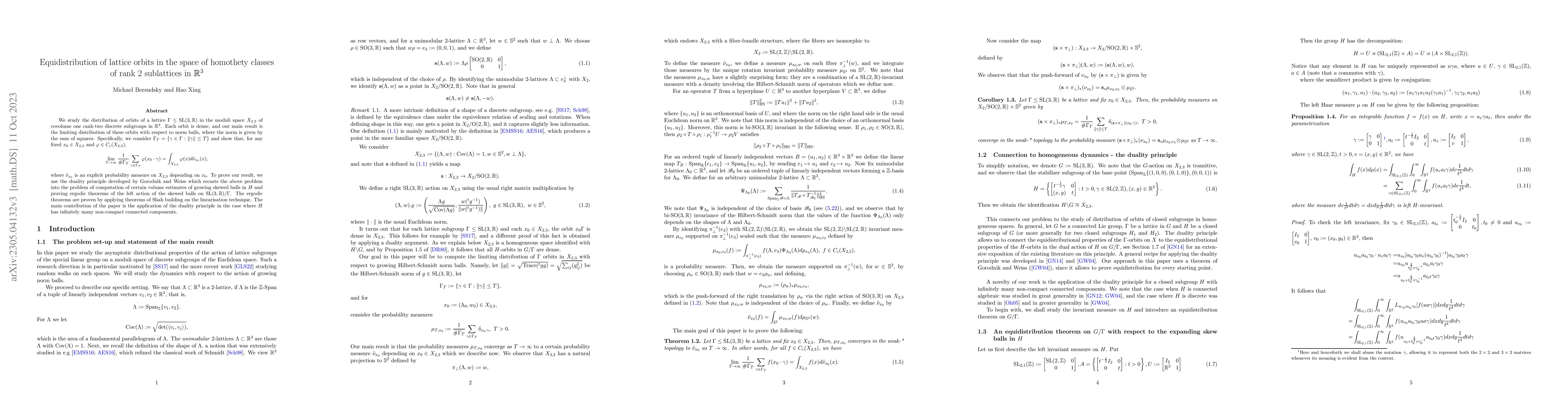 Thumbnail for Equidistribution of lattice orbits in the space of homothety classes of
  rank $2$ sublattices in $\mathbb R^3$
