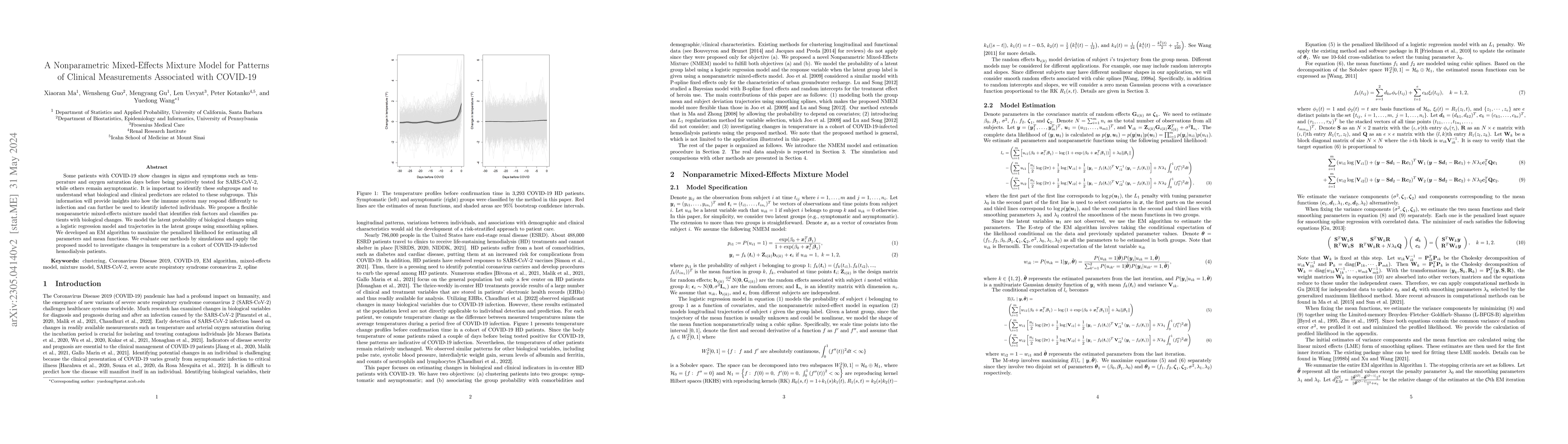 Thumbnail for A Nonparametric Mixed-Effects Mixture Model for Patterns of Clinical
  Measurements Associated with COVID-19