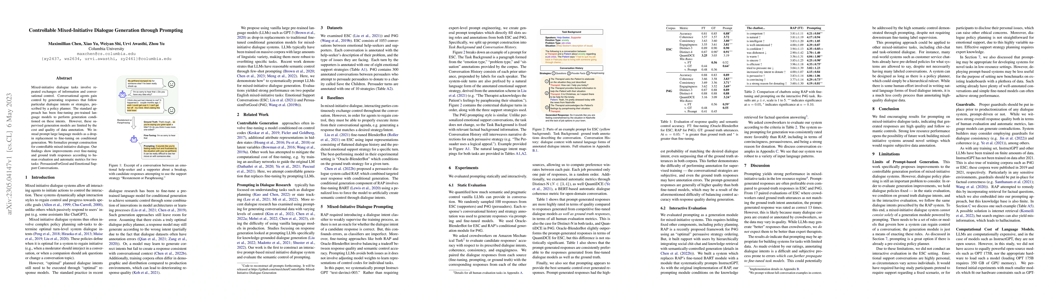 Thumbnail for Controllable Mixed-Initiative Dialogue Generation through Prompting