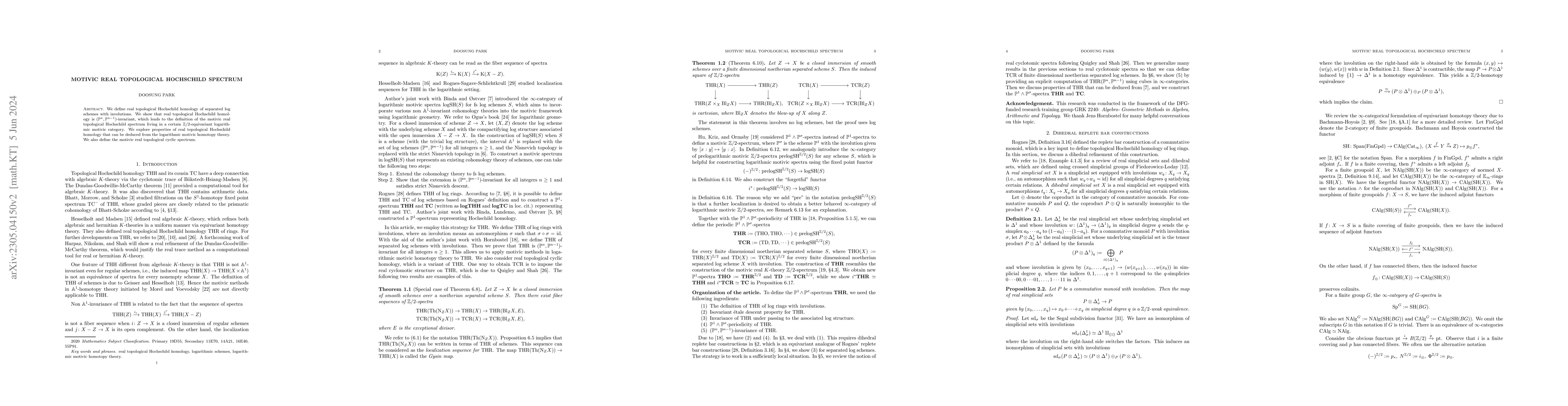 Thumbnail for Motivic real topological Hochschild spectrum
