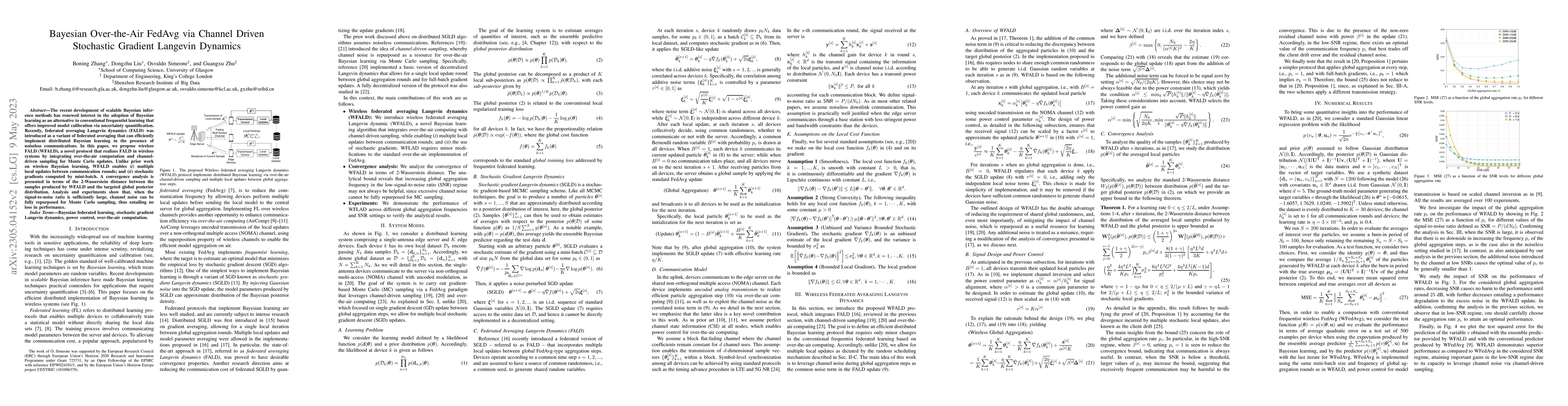 Thumbnail for Bayesian Over-the-Air FedAvg via Channel Driven Stochastic Gradient
  Langevin Dynamics