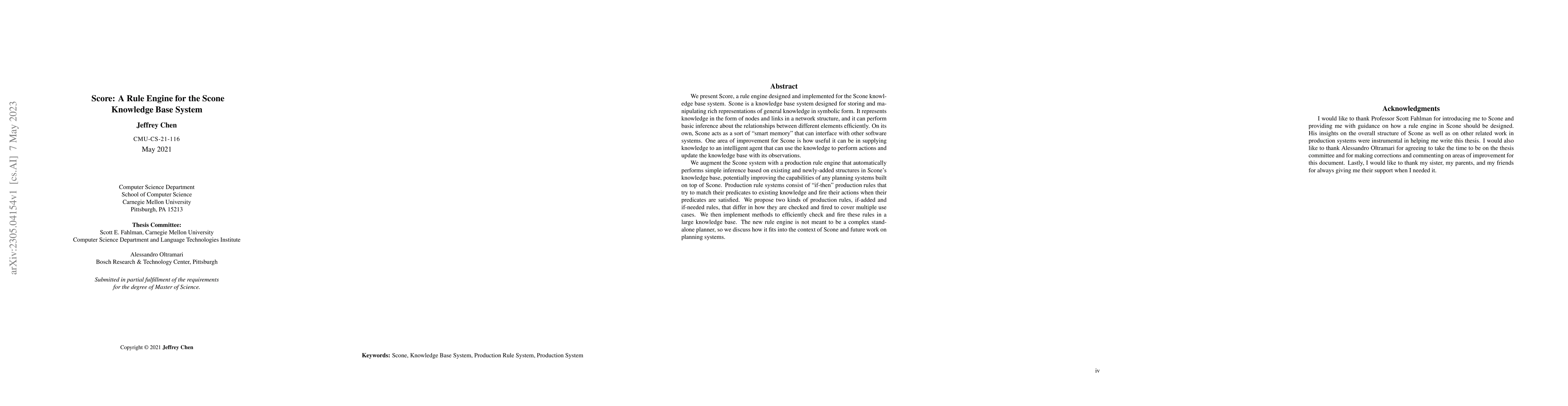 Thumbnail for Score: A Rule Engine for the Scone Knowledge Base System