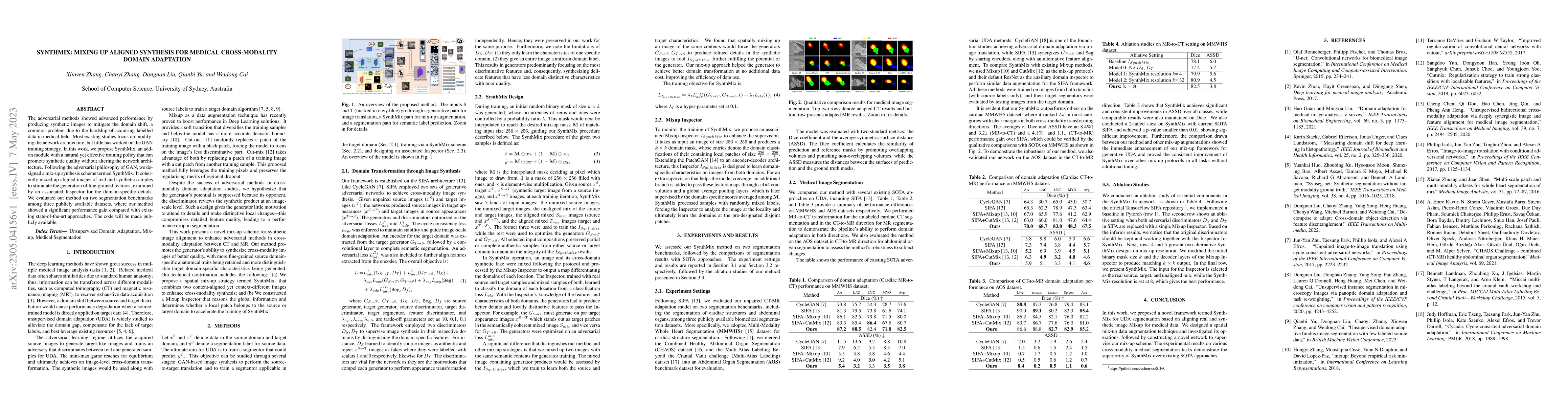 Thumbnail for SynthMix: Mixing up Aligned Synthesis for Medical Cross-Modality Domain
  Adaptation