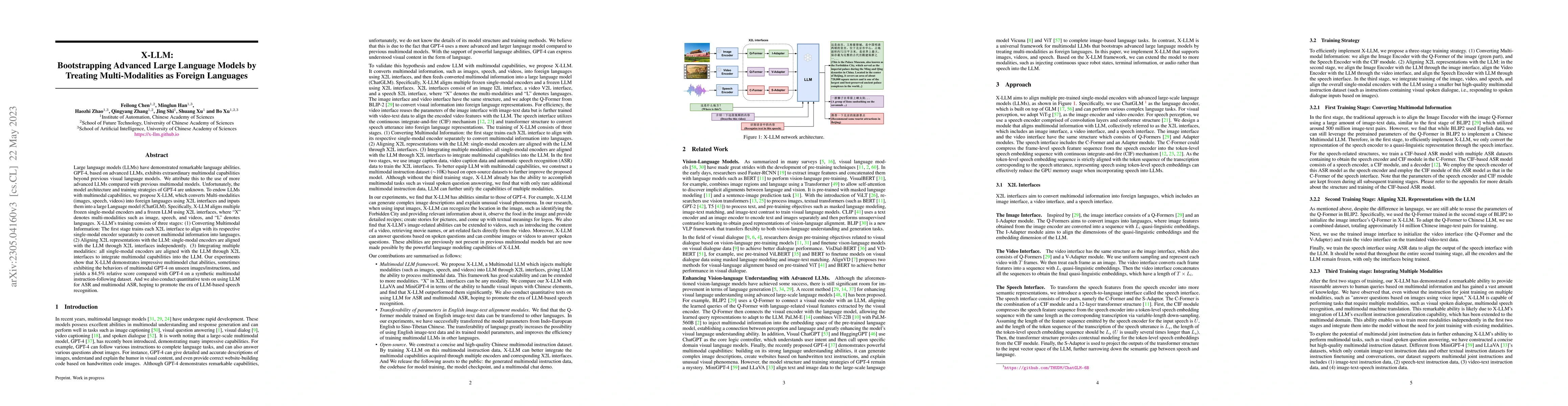 Thumbnail for X-LLM: Bootstrapping Advanced Large Language Models by Treating
  Multi-Modalities as Foreign Languages