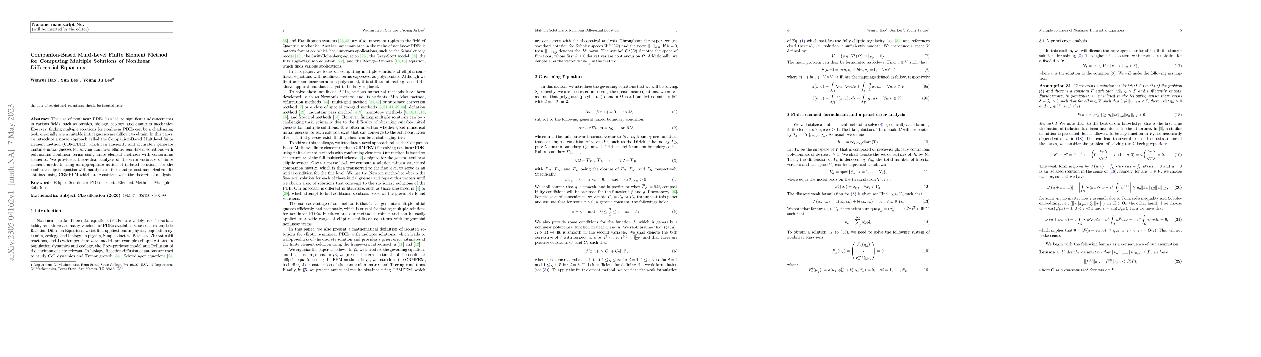 Thumbnail for Companion-Based Multi-Level Finite Element Method for Computing Multiple
  Solutions of Nonlinear Differential Equations