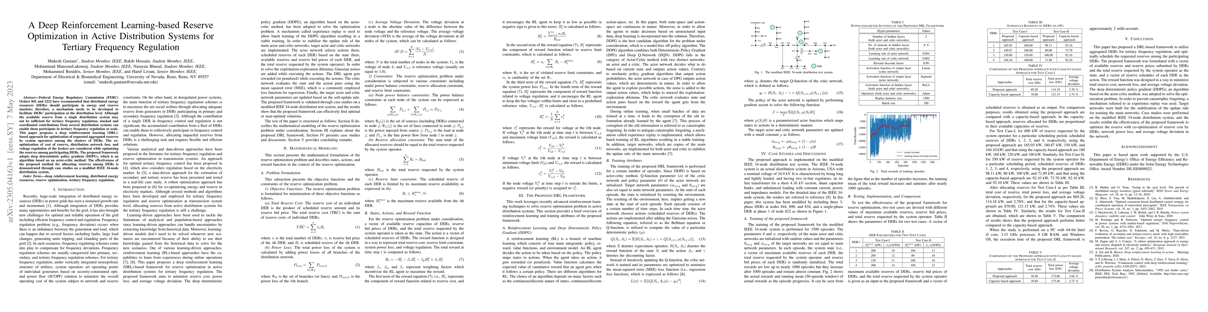 Thumbnail for A Deep Reinforcement Learning-based Reserve Optimization in Active
  Distribution Systems for Tertiary Frequency Regulation