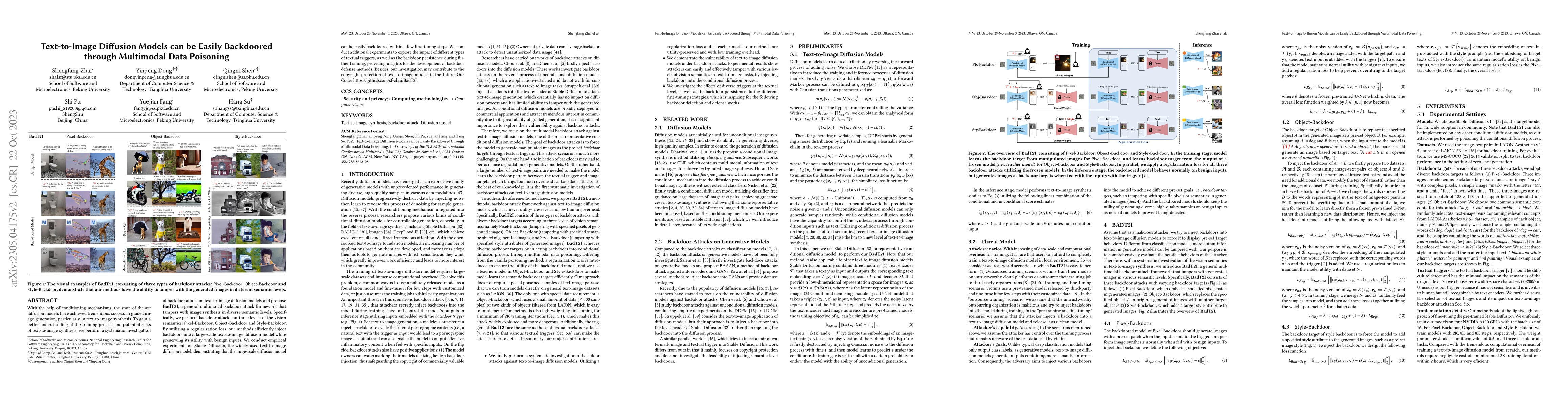 Thumbnail for Text-to-Image Diffusion Models can be Easily Backdoored through
  Multimodal Data Poisoning