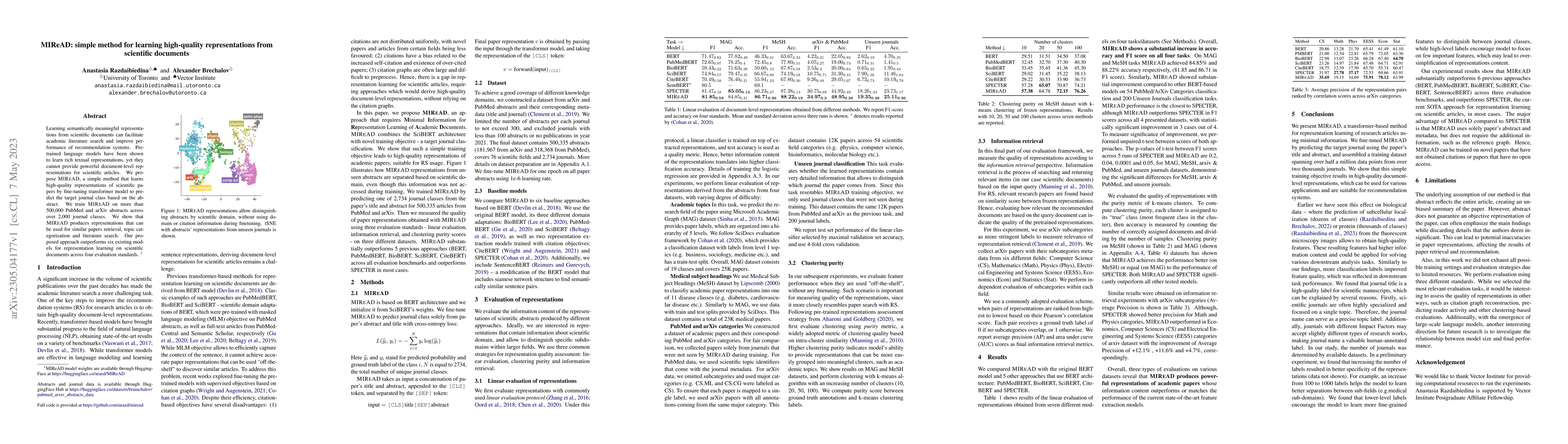 Thumbnail for MIReAD: Simple Method for Learning High-quality Representations from
  Scientific Documents