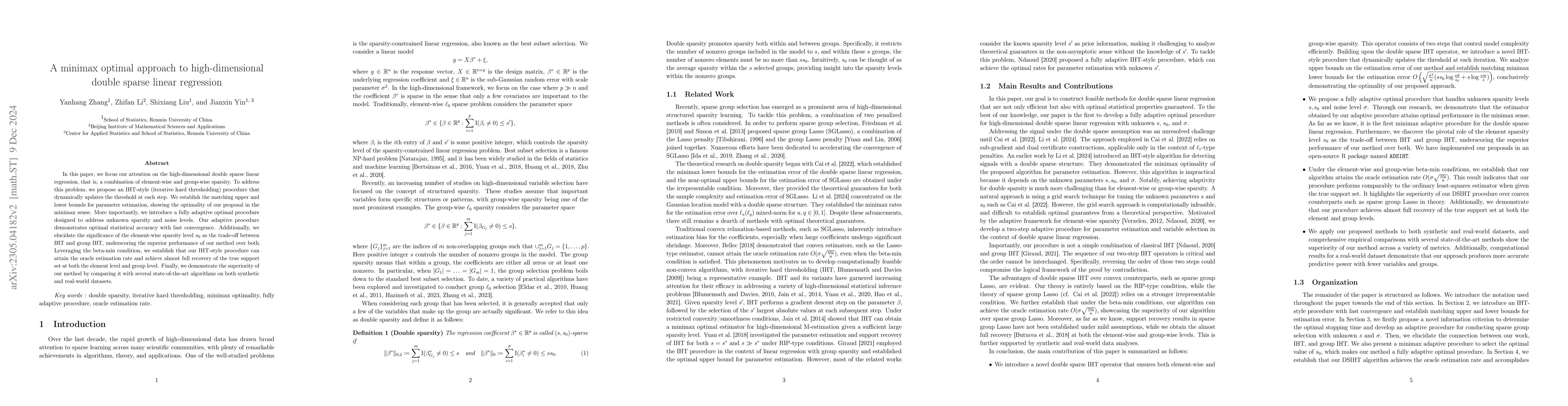 Thumbnail for A minimax optimal approach to high-dimensional double sparse linear
  regression