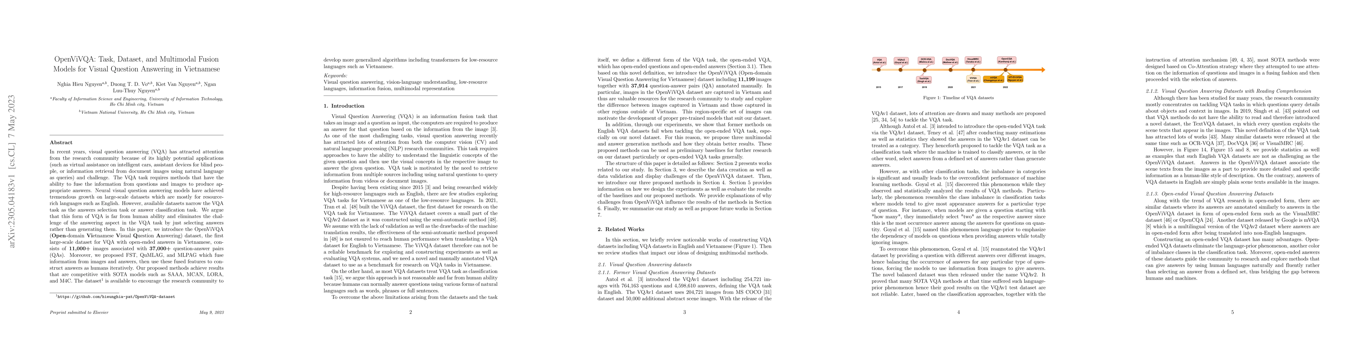 Thumbnail for OpenViVQA: Task, Dataset, and Multimodal Fusion Models for Visual
  Question Answering in Vietnamese