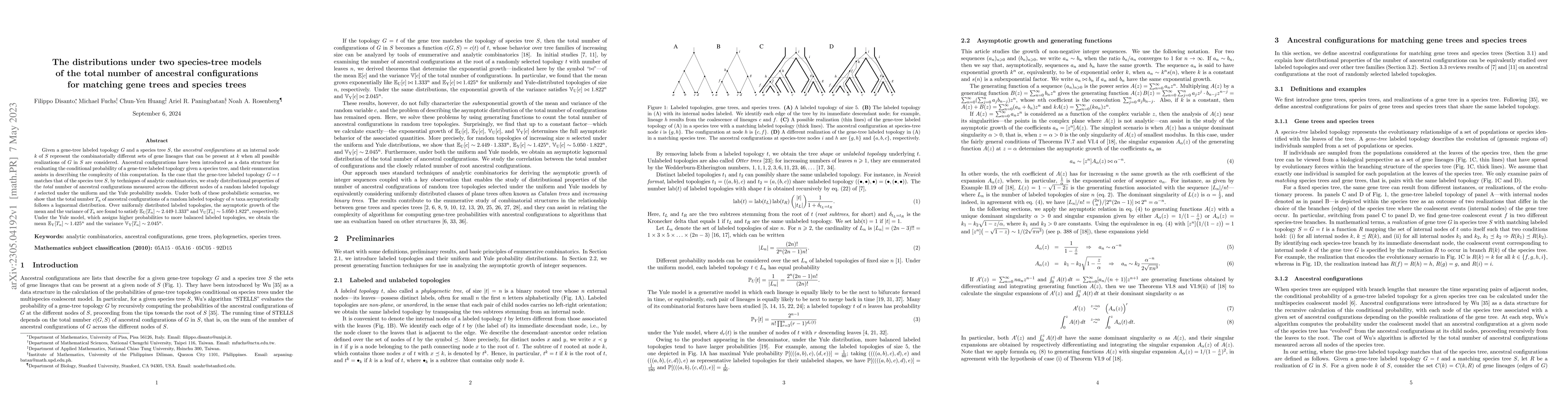 Thumbnail for The distributions under two species-tree models of the total number of
  ancestral configurations for matching gene trees and species trees