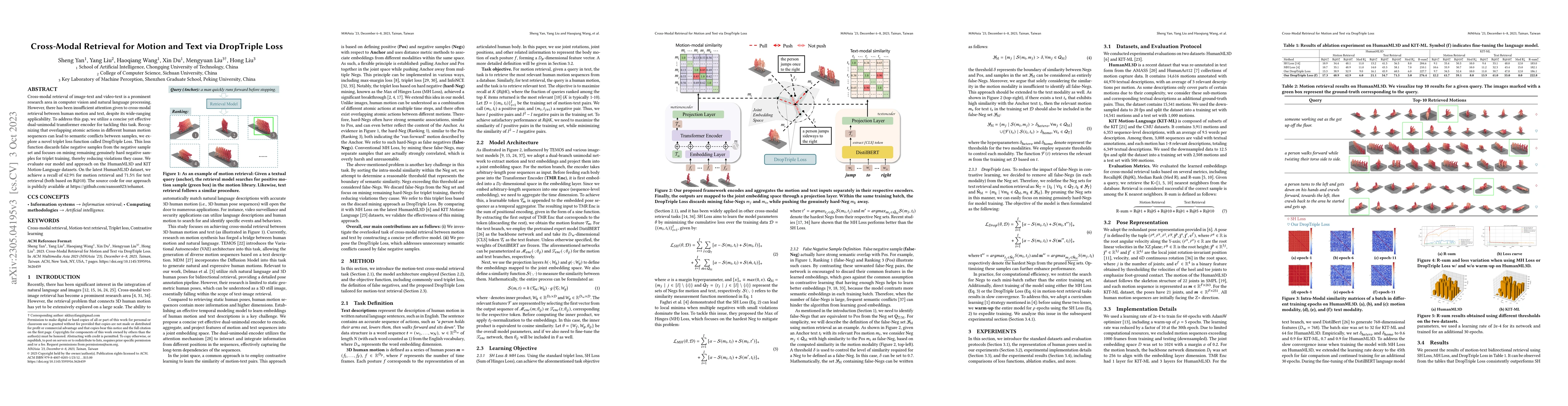 Thumbnail for Cross-Modal Retrieval for Motion and Text via DopTriple Loss