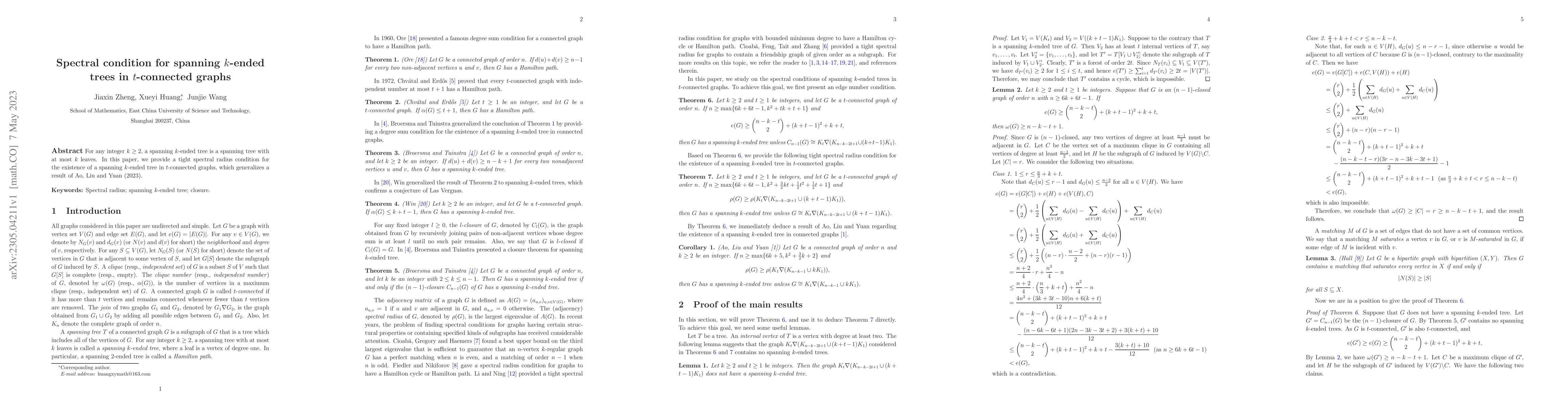Thumbnail for Spectral condition for spanning $k$-ended trees in $t$-connected graphs