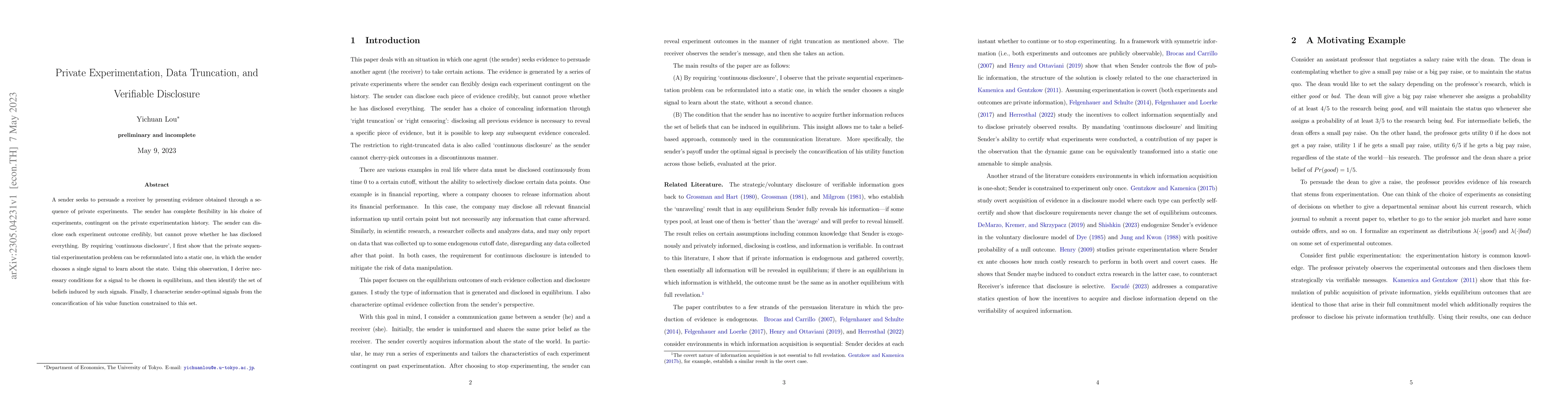 Thumbnail for Private Experimentation, Data Truncation, and Verifiable Disclosure