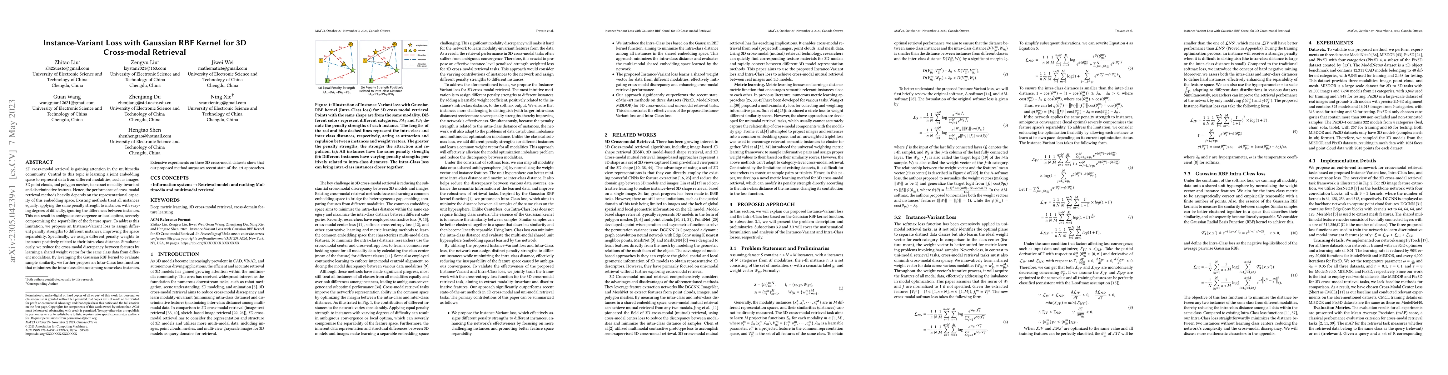 Thumbnail for Instance-Variant Loss with Gaussian RBF Kernel for 3D Cross-modal
  Retriveal