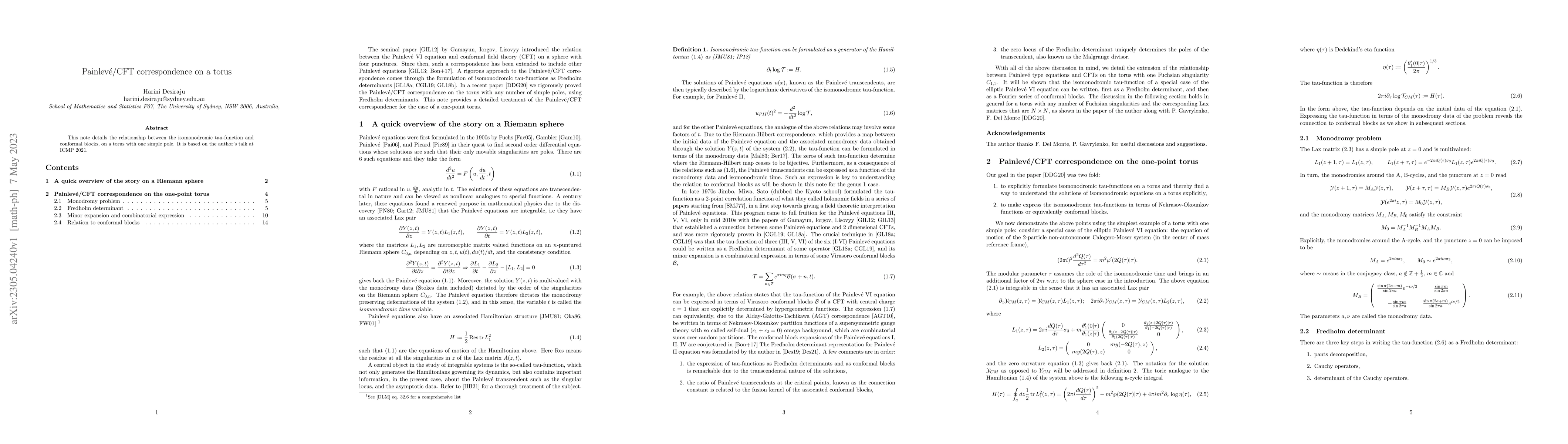 Thumbnail for Painlev\'e/CFT correspondence on a torus