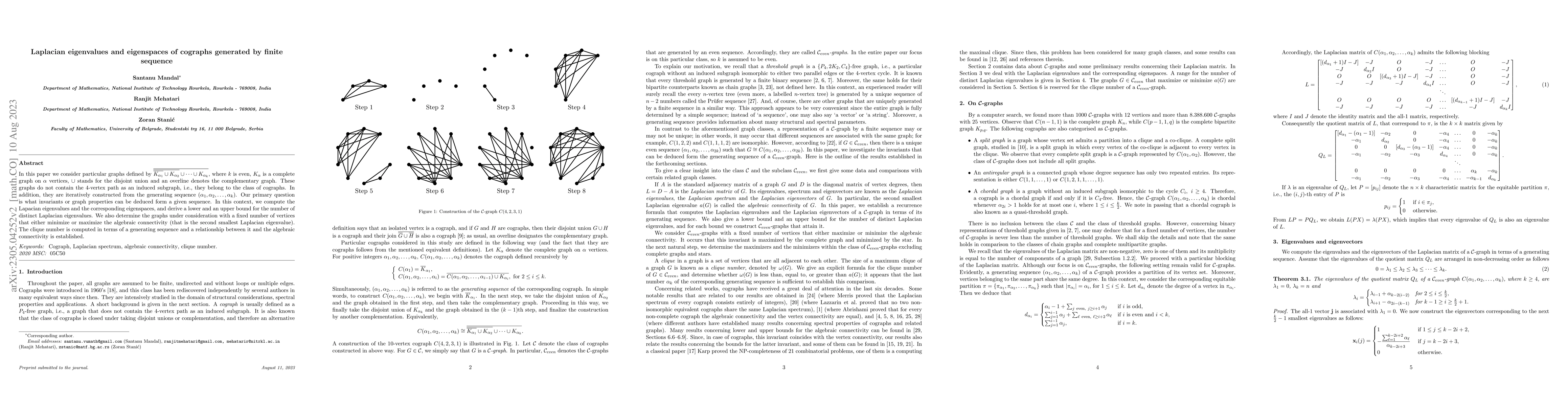 Thumbnail for Laplacian eigenvalues and eigenspaces of cographs generated by finite
  sequence