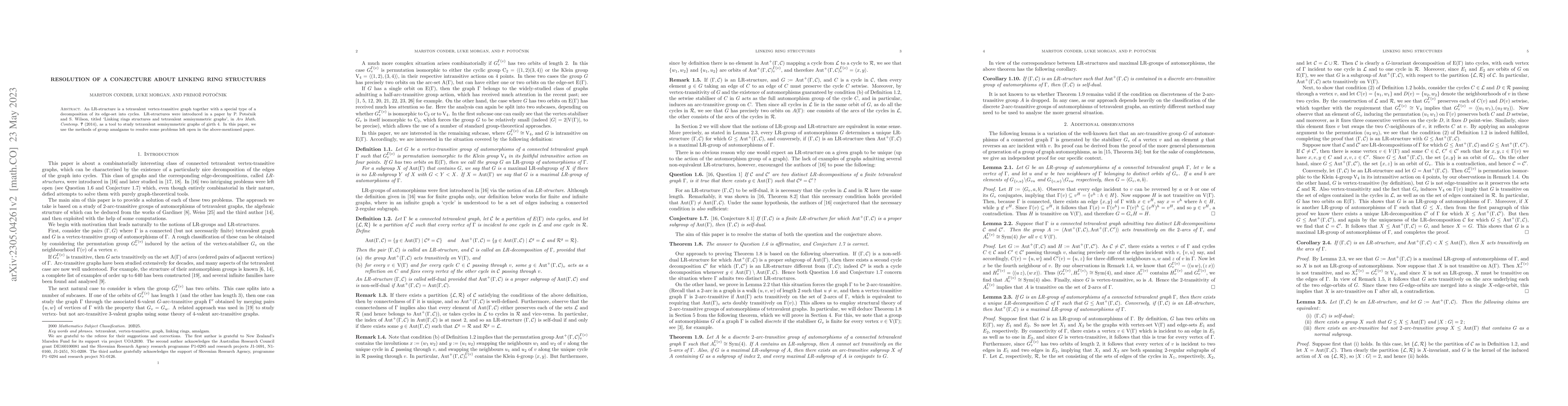 Thumbnail for Resolution of a conjecture about linking ring structures