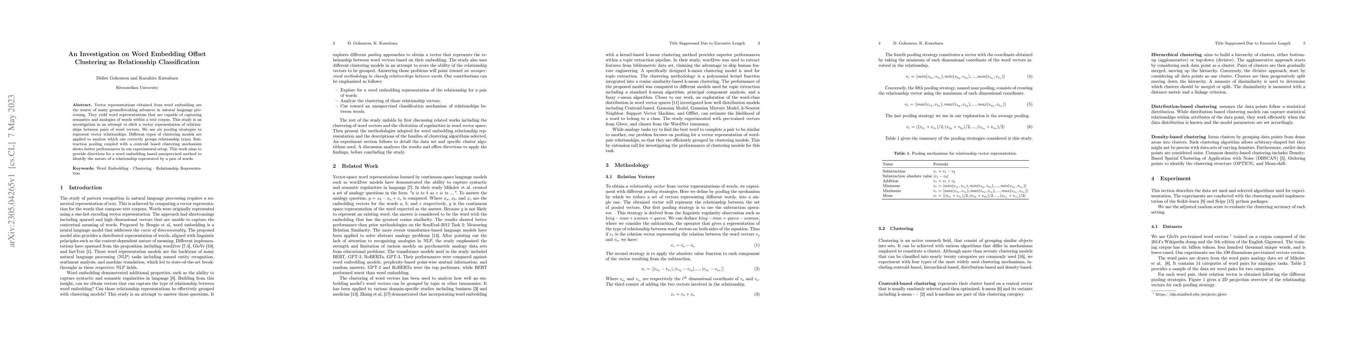 Thumbnail for An Investigation on Word Embedding Offset Clustering as Relationship
  Classification