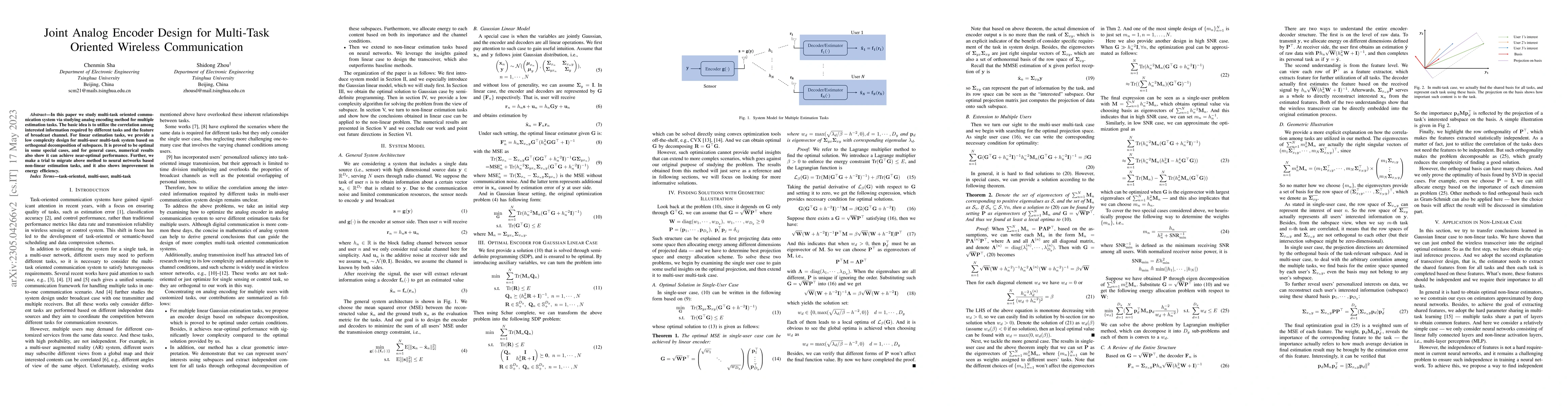 Thumbnail for Joint Analog Encoder Design for Multi-Task Oriented Wireless
  Communication