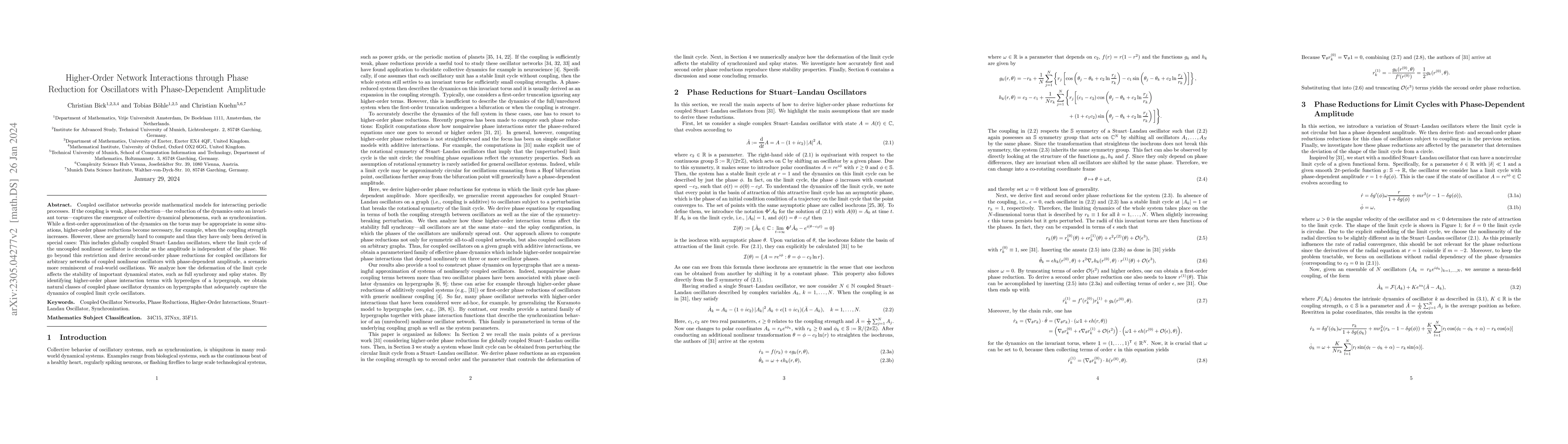 Thumbnail for Higher-Order Network Interactions through Phase Reduction for
  Oscillators with Phase-Dependent Amplitude