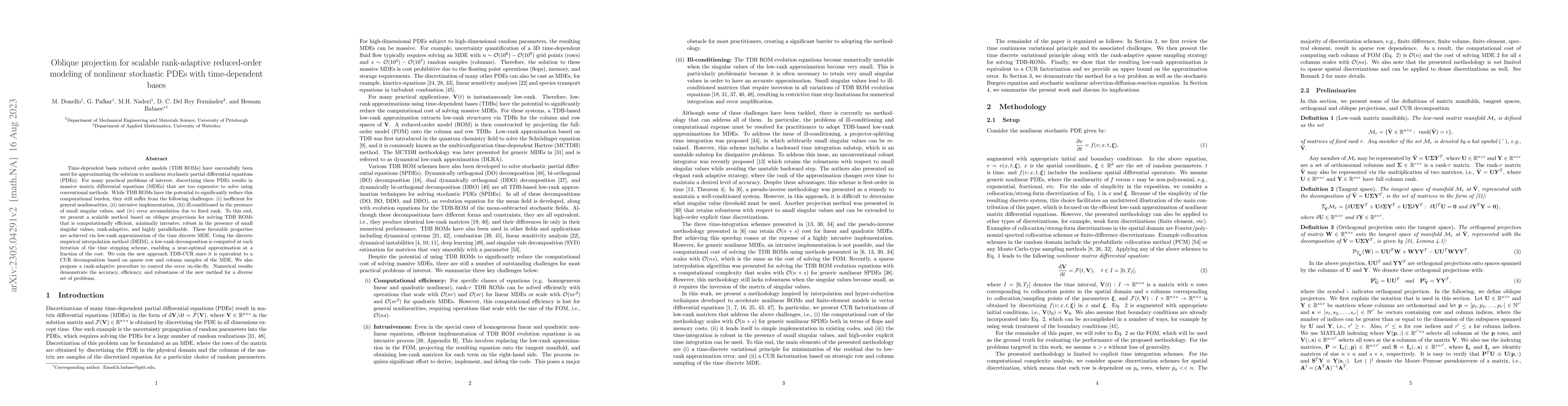 Thumbnail for Oblique projection for scalable rank-adaptive reduced-order modeling of
  nonlinear stochastic PDEs with time-dependent bases