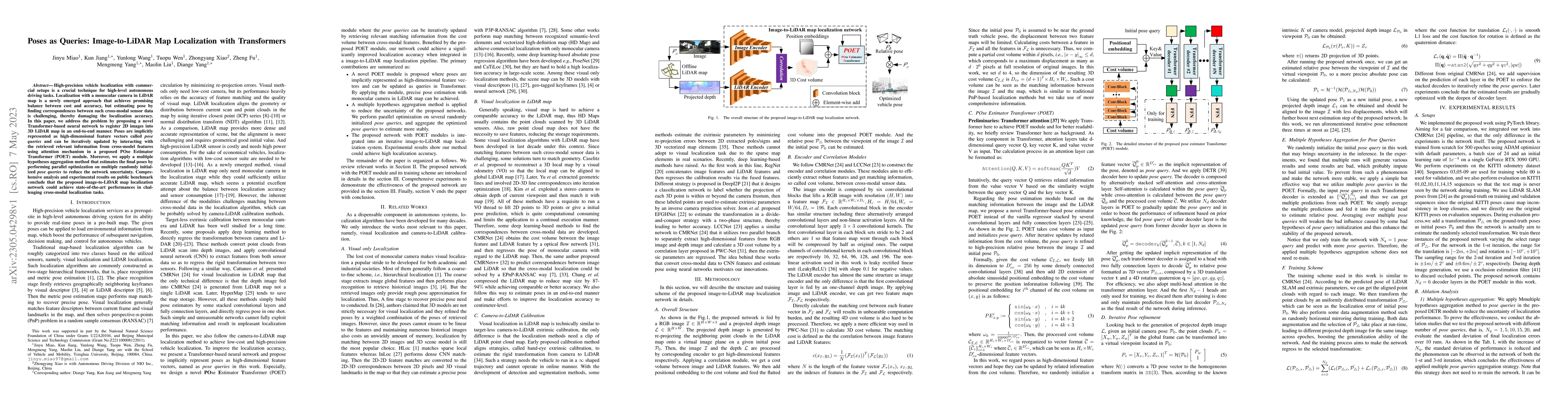 Thumbnail for Poses as Queries: Image-to-LiDAR Map Localization with Transformers