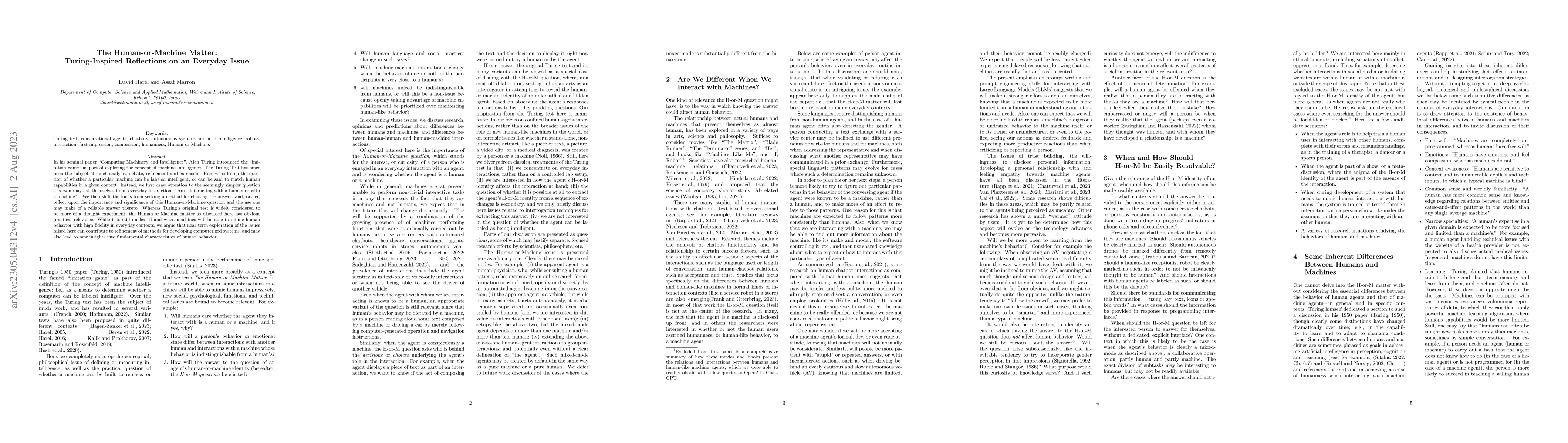 Thumbnail for The Human-or-Machine Matter: Turing-Inspired Reflections on an Everyday
  Issue