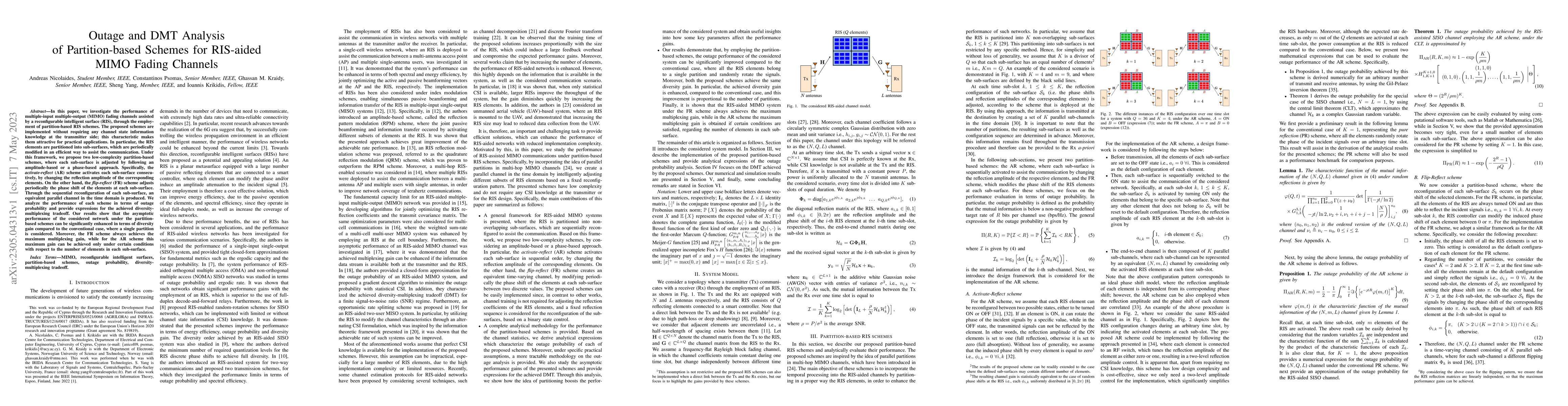 Thumbnail for Outage and DMT Analysis of Partition-based Schemes for RIS-aided MIMO
  Fading Channels
