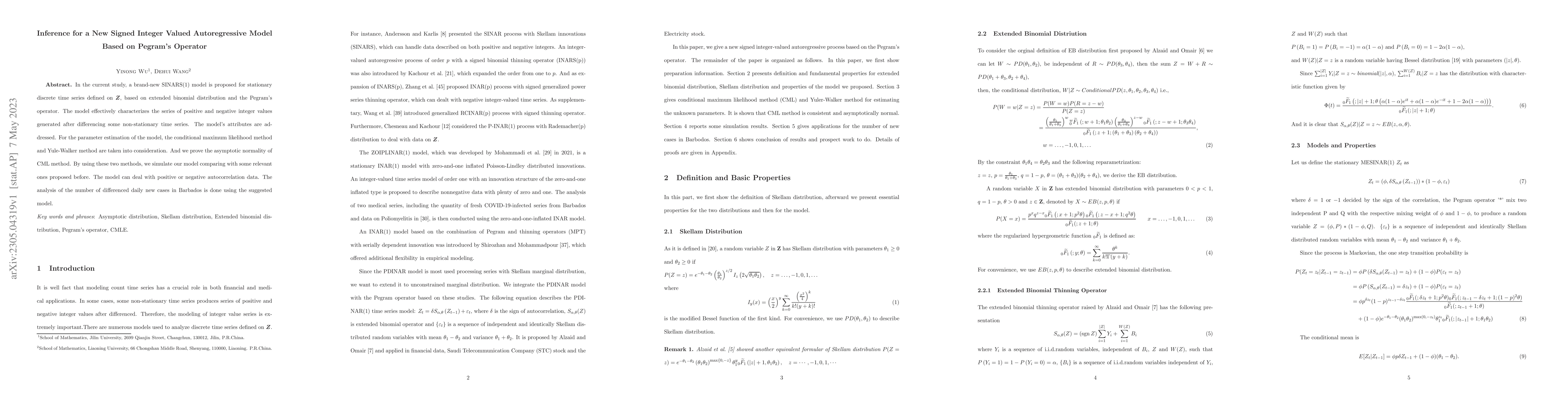 Thumbnail for Inference for a New Signed Integer Valued Autoregressive Model Based on
  Pegram's Operator