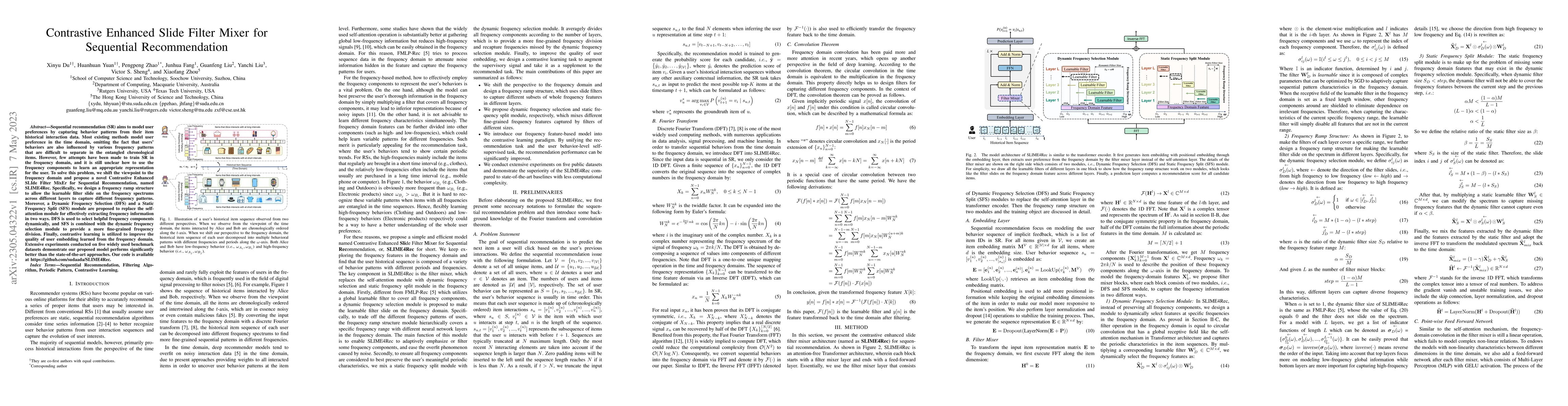 Thumbnail for Contrastive Enhanced Slide Filter Mixer for Sequential Recommendation