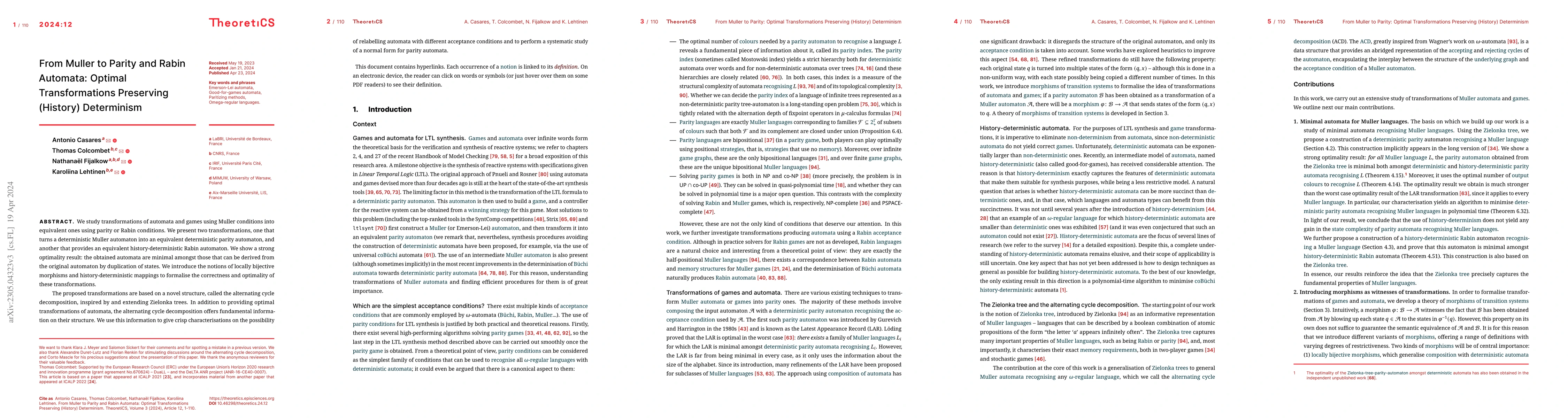 Thumbnail for From Muller to Parity and Rabin Automata: Optimal Transformations
  Preserving (History) Determinism