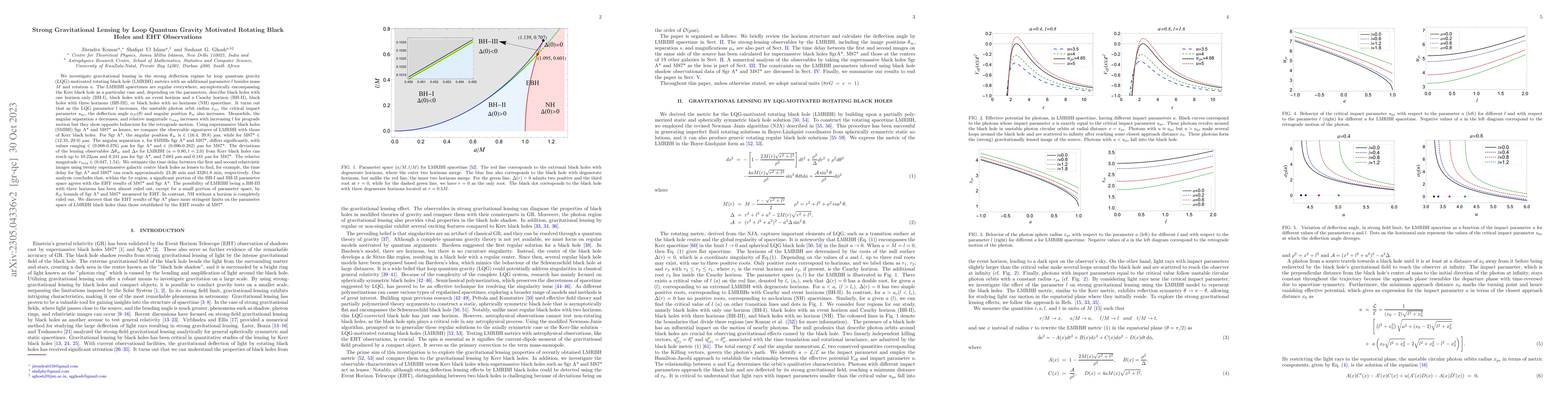 Thumbnail for Strong Gravitational Lensing by Loop Quantum Gravity Motivated Rotating
  Black Holes and EHT Observations
