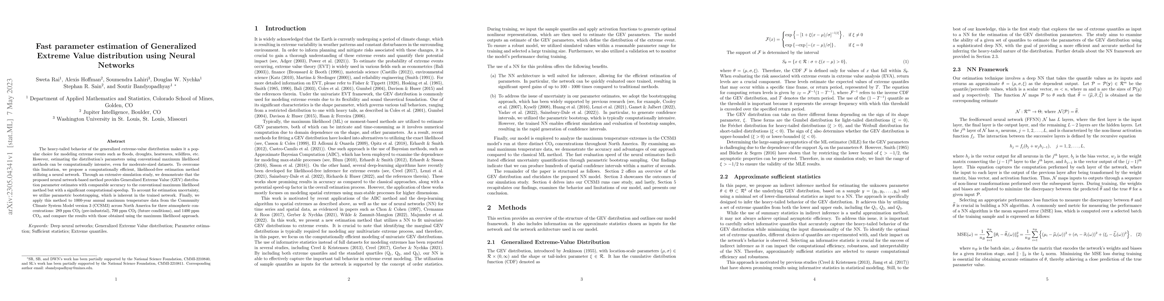 Thumbnail for Fast parameter estimation of Generalized Extreme Value distribution
  using Neural Networks