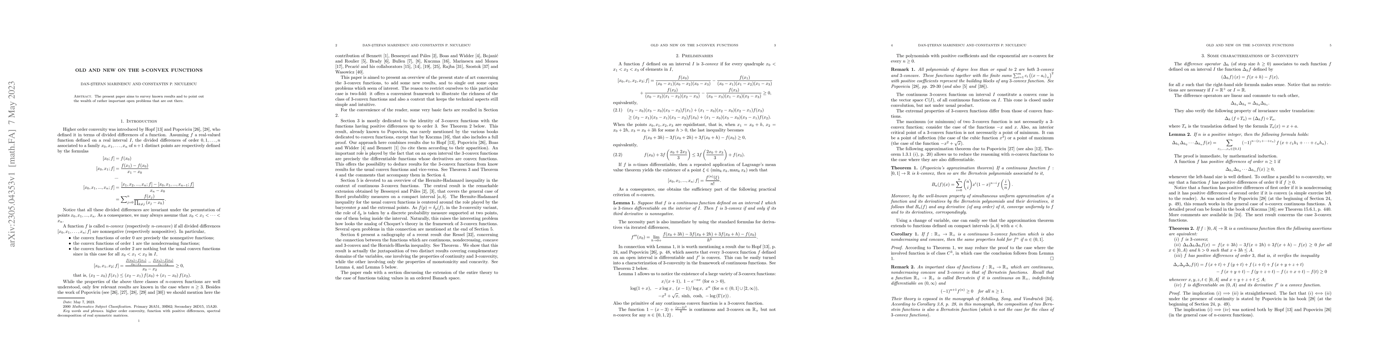 Thumbnail for Old and new on the 3-convex functions