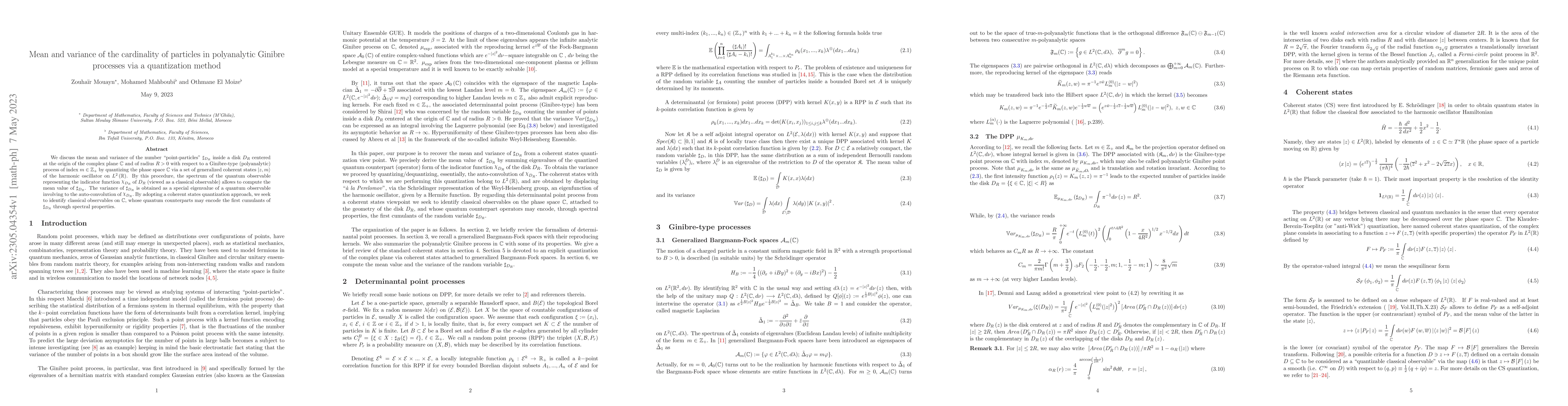 Thumbnail for Mean and variance of the cardinality of particles in polyanalytic
  Ginibre processes via a quantization method