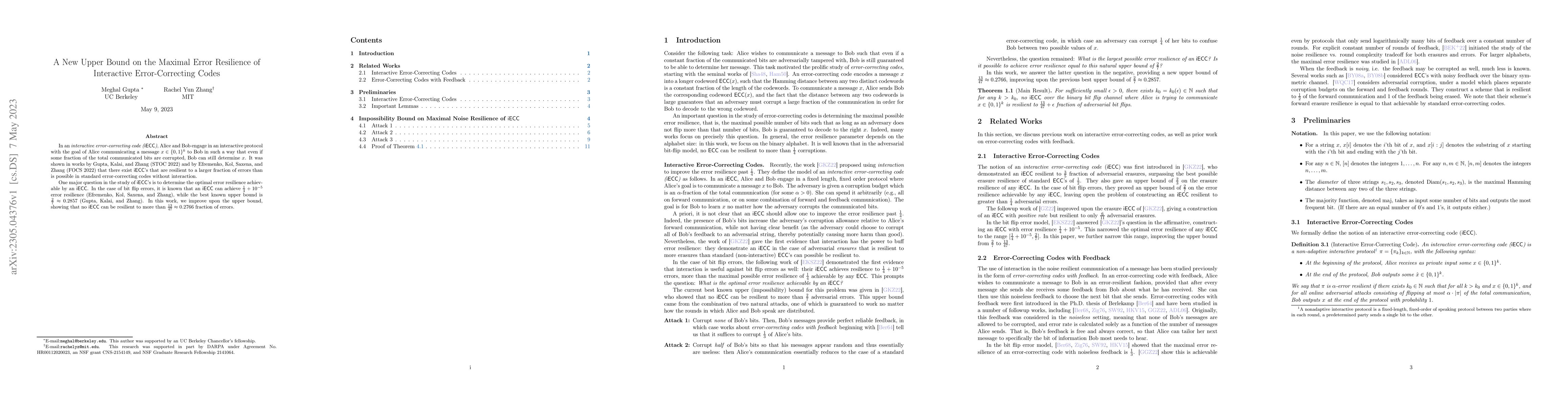 Thumbnail for A New Upper Bound on the Maximal Error Resilience of Interactive
  Error-Correcting Codes