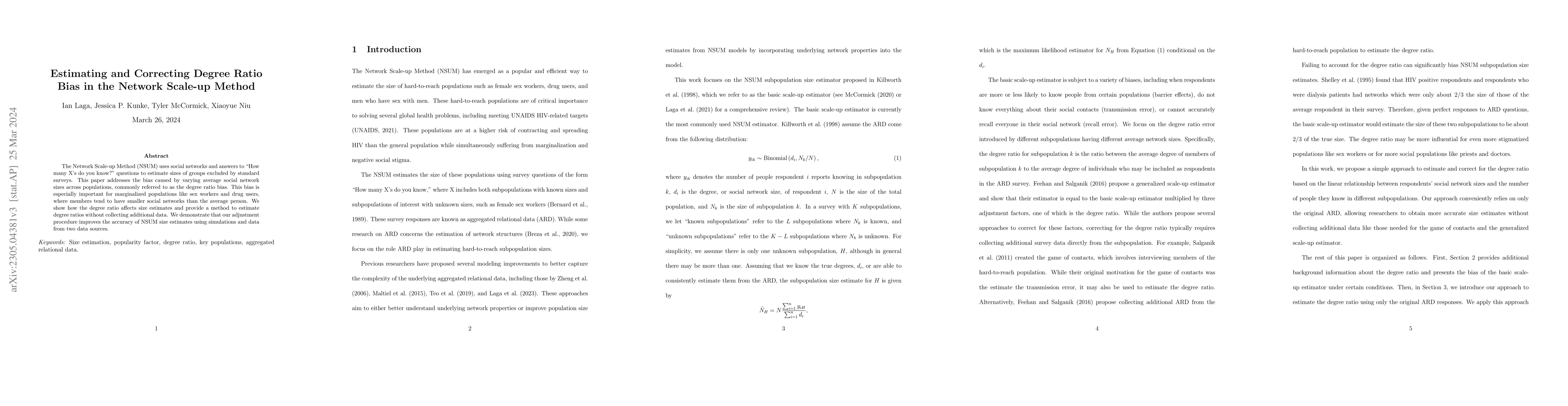 Thumbnail for Estimating and Correcting Degree Ratio Bias in the Network Scale-up
  Method