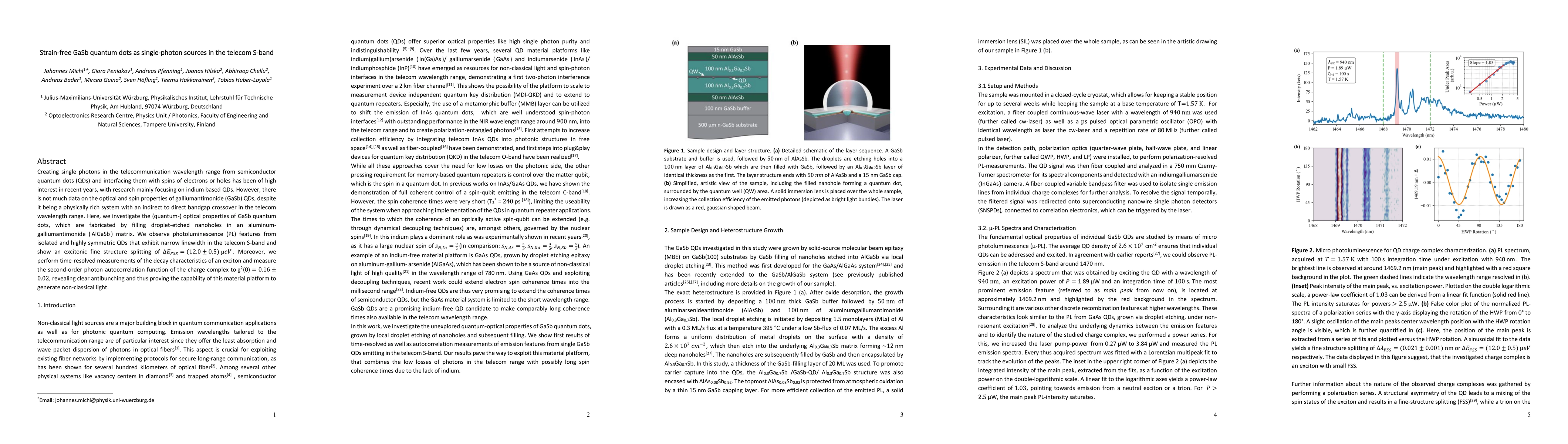 Thumbnail for Strain-free GaSb quantum dots as single-photon sources in the telecom
  S-band