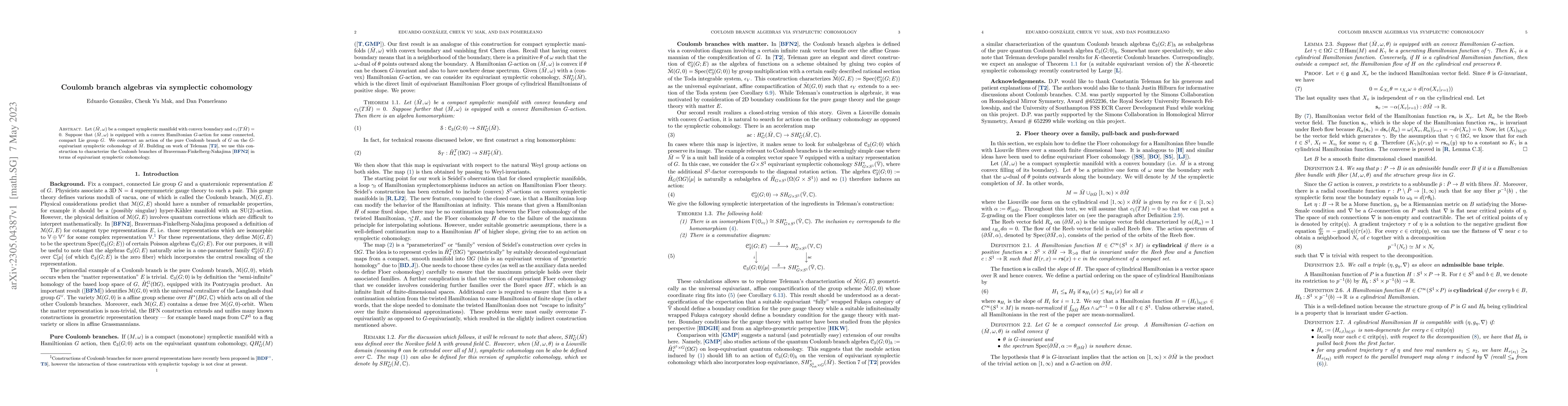 Thumbnail for Coulomb branch algebras via symplectic cohomology