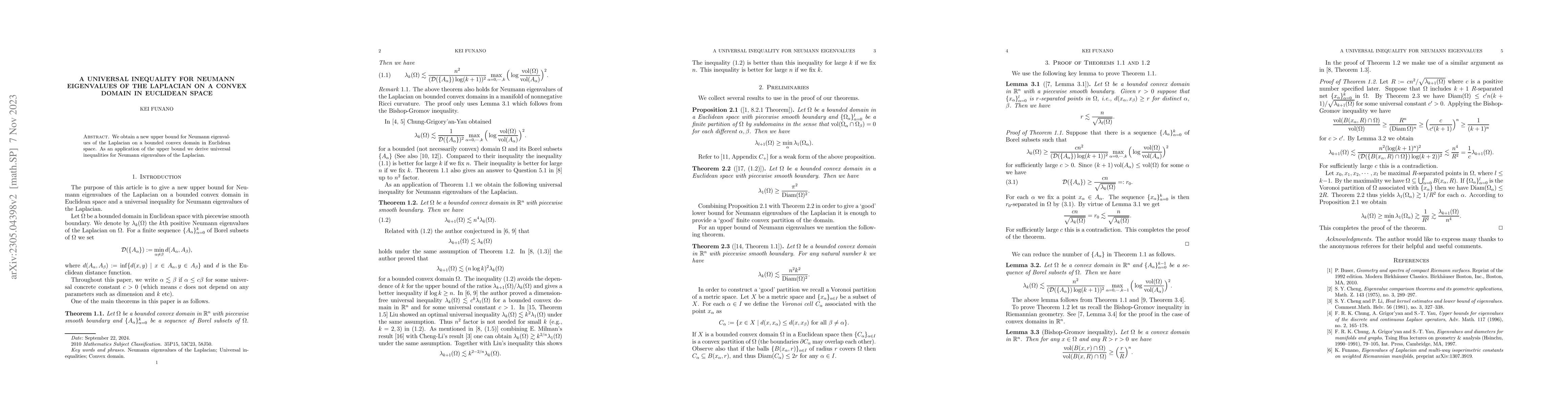 Thumbnail for A universal inequality for Neumann eigenvalues of the Laplacian on a
  convex domain in Euclidean space