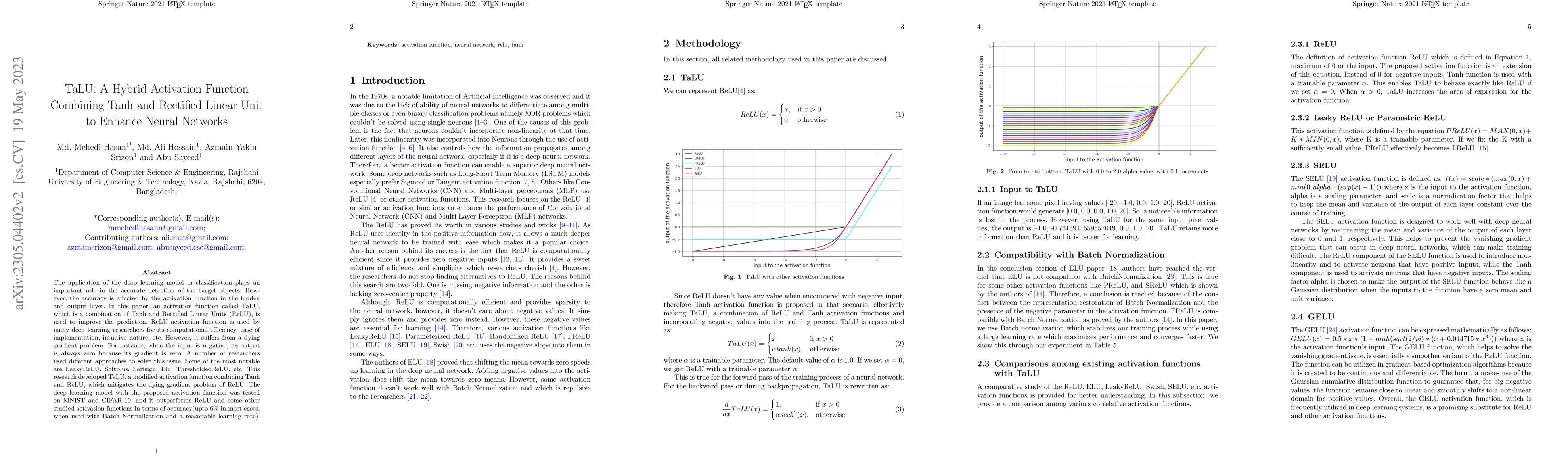 Thumbnail for TaLU: A Hybrid Activation Function Combining Tanh and Rectified Linear
  Unit to Enhance Neural Networks