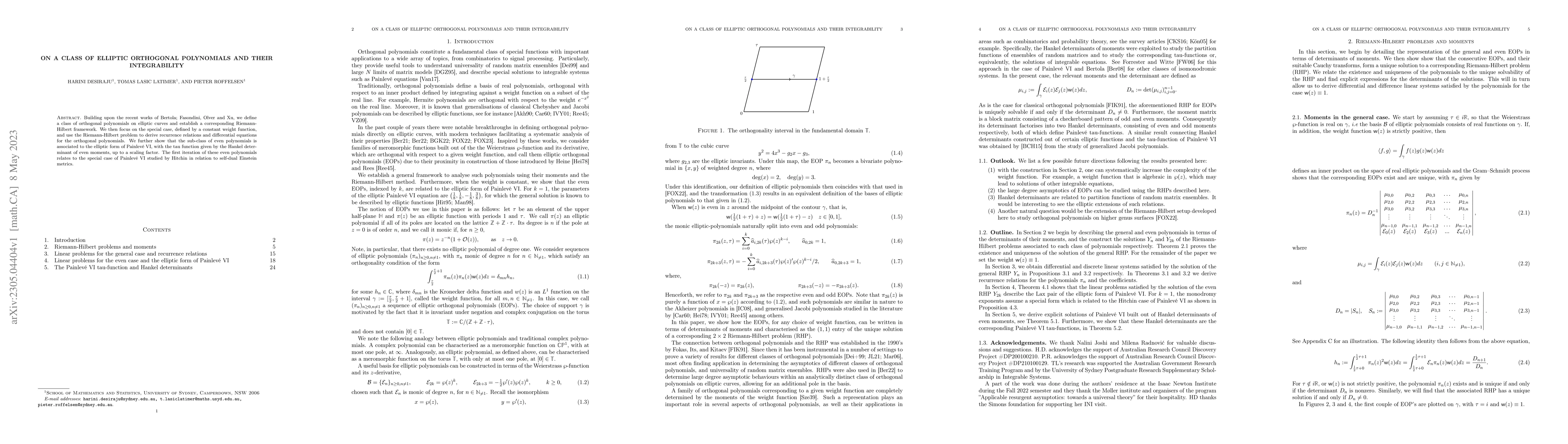 Thumbnail for On a class of elliptic orthogonal polynomials and their integrability