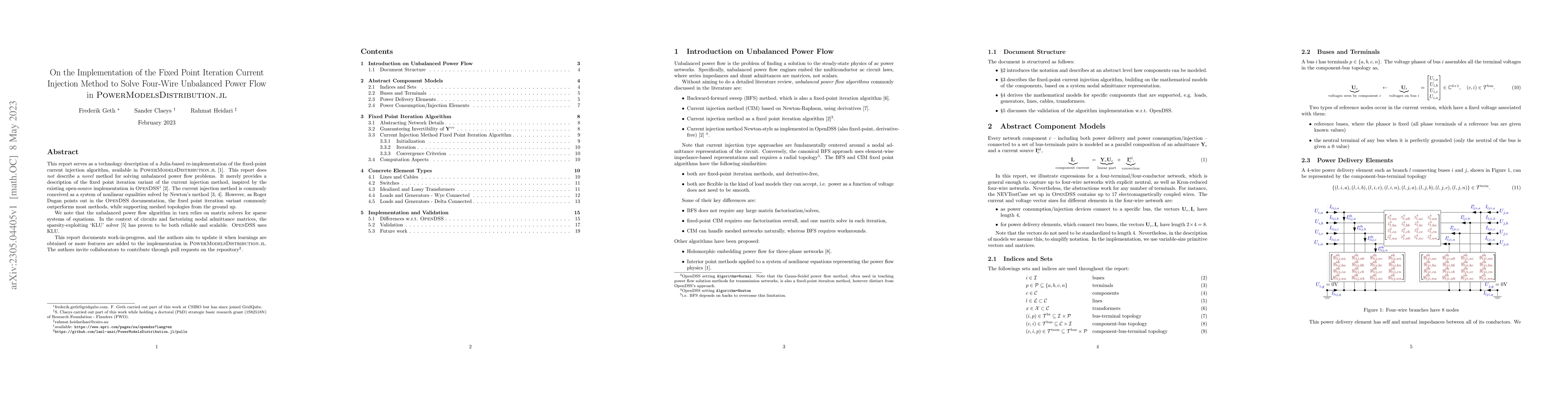 Thumbnail for On the Implementation of the Fixed Point Iteration Current Injection
  Method to Solve Four-Wire Unbalanced Power Flow in PowerModelsDistribution.jl
